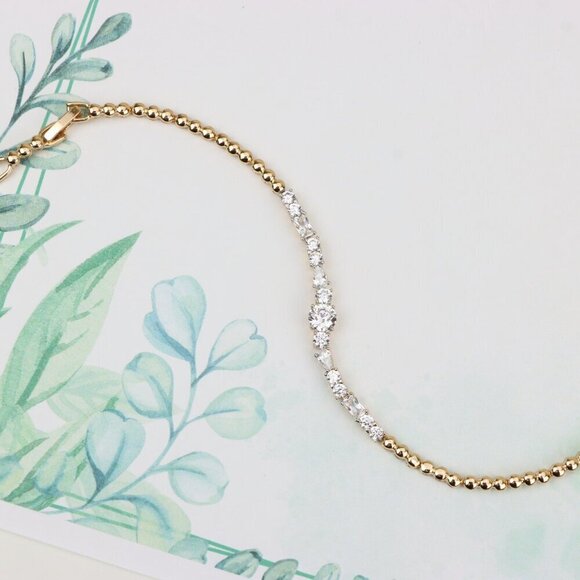 "Rose Gold Bracelet with Mixed-Cut White Crystals and Beaded Chain, XPBL0813 - Picture 3 of 12